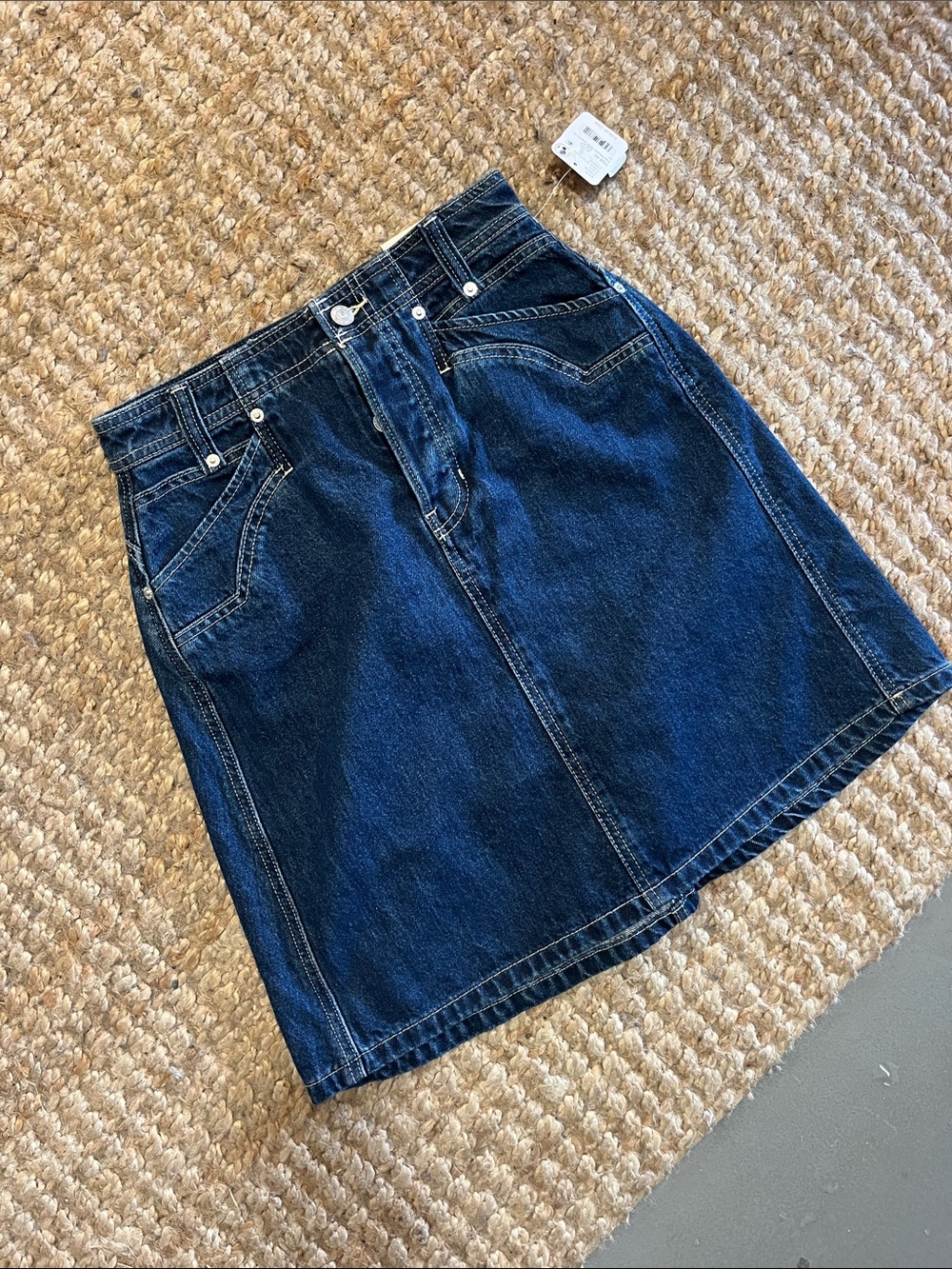Free People Dark Blue Denim Midi Skirt - Suzy